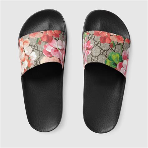 gucci flip flops flower|gucci slides pink fluffy.